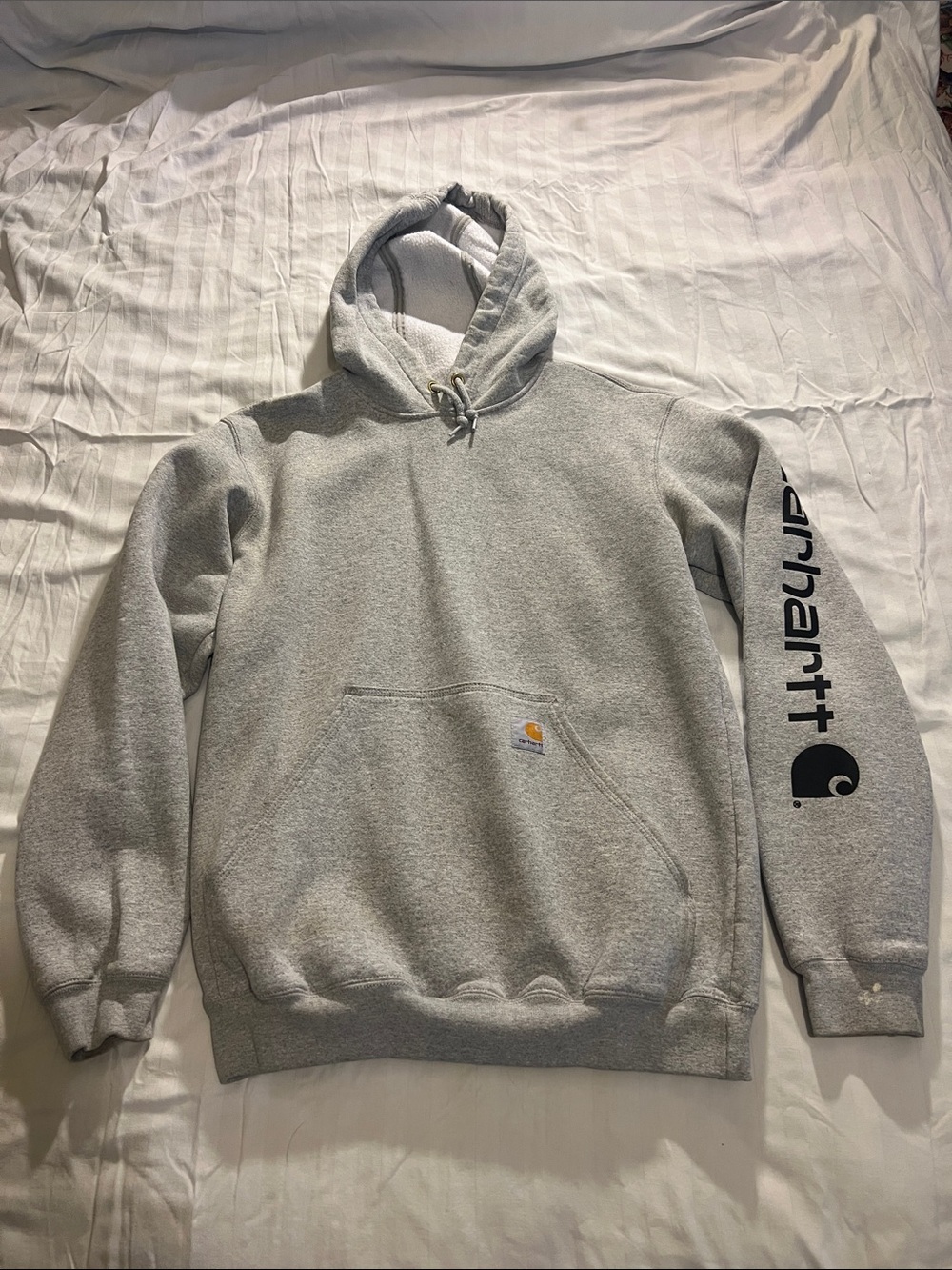 Carhartt Heather Gray Pullover Hoodie with Sleeve Logo